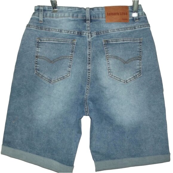 Leisure Lifes Shorts 32 x 9"inseam Bermuda High Rise rolled cuff jean denim XL - Picture 2 of 6